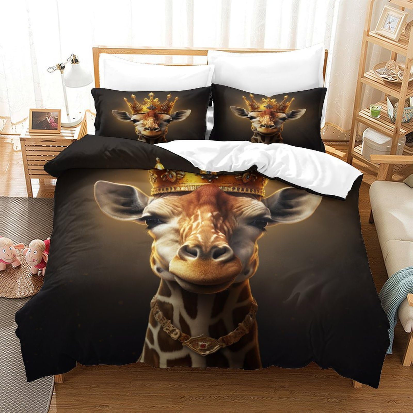 P1S9U7W5Y Realistic Animal 3D Printed Giraffe 3pcs Microfiber Duvet Cover Set Bedding King