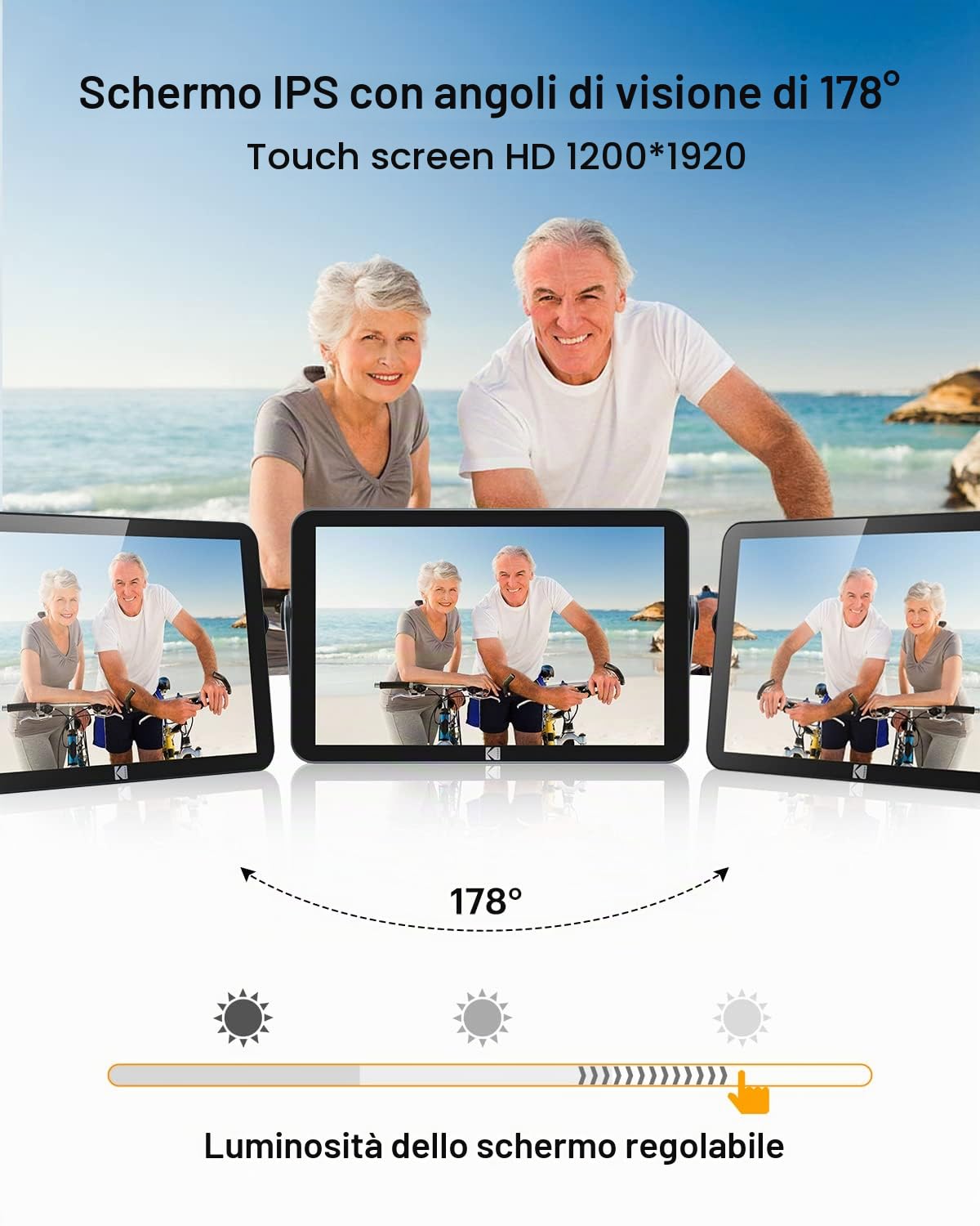 KODAK Cornice Digitale WiFi 10 Pollici, IPS Touch Screen, Batteria Integrata da 4000mAh, condividi foto e video tramite APP, Calendario, Sveglia, Tempo metereologico