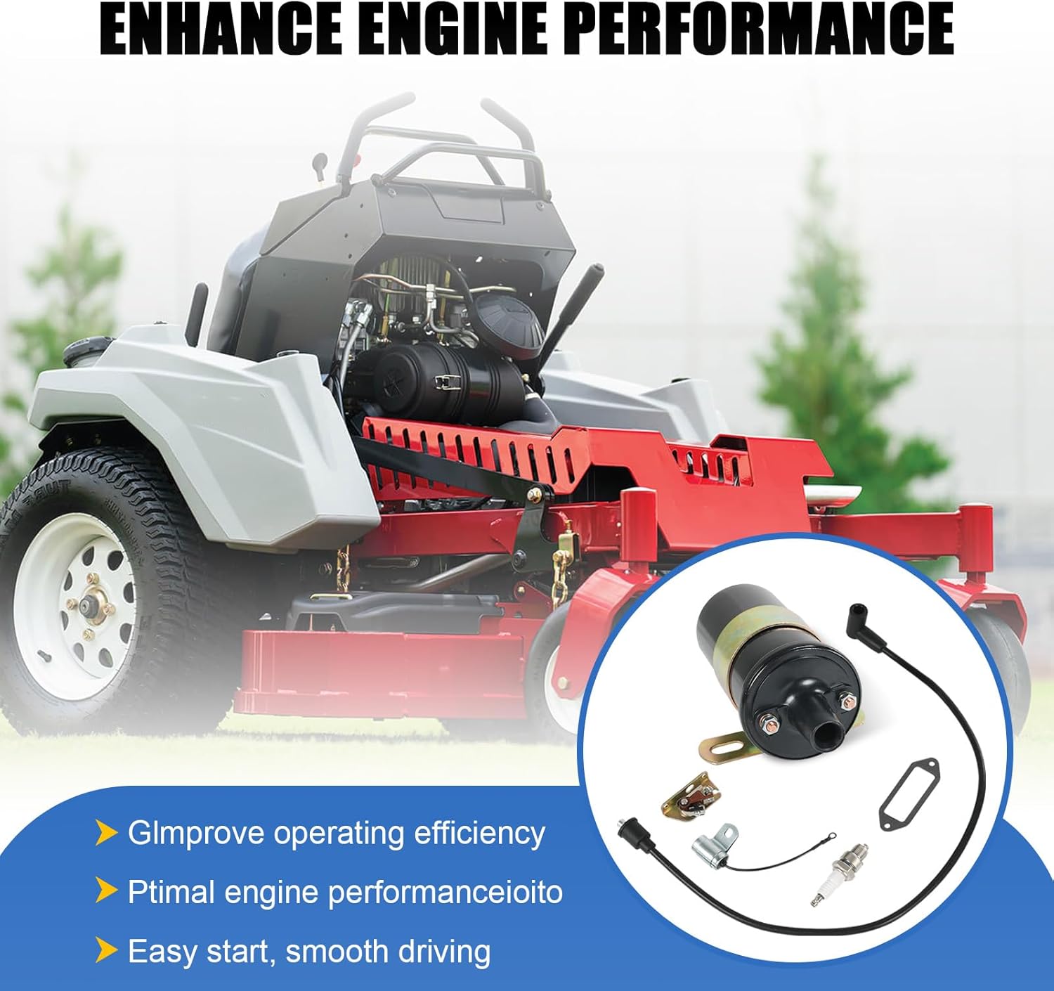 Ignition Parts Kit - Coil, Points, Condenser, Spark Plug Wire Fit for K90 K91 K141 K161 K181 K241 K301 K321 K341 K361 K482 K532 K582 Replacement for Kohler OEM