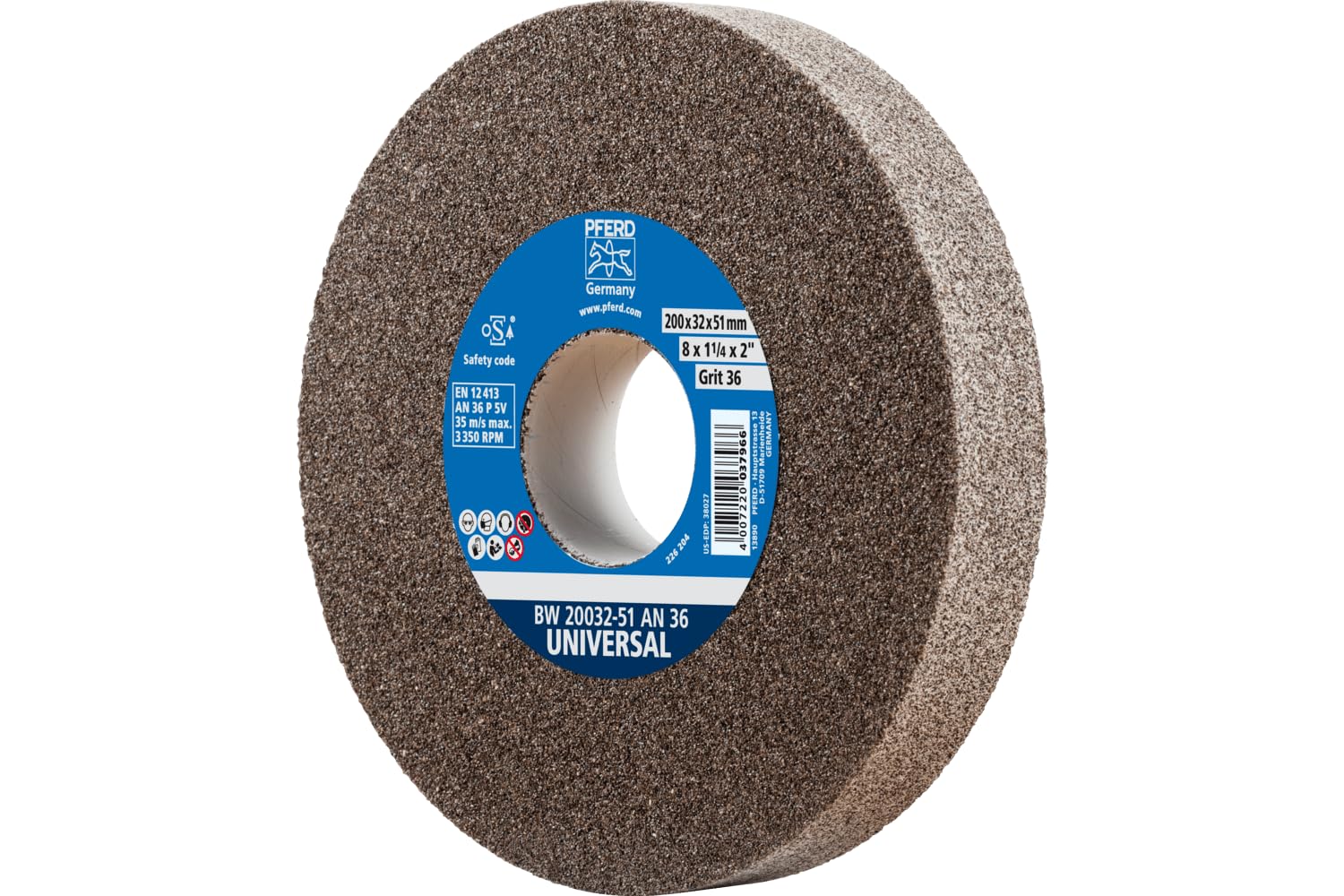 PFERD TOOLS Schleifbockscheibe UNIVERSAL, 200x32x51mm, A36, 39009713 – Harte Schleifscheibe für universelle Schleifaufgaben, mit Reduzierhülse (32mm)