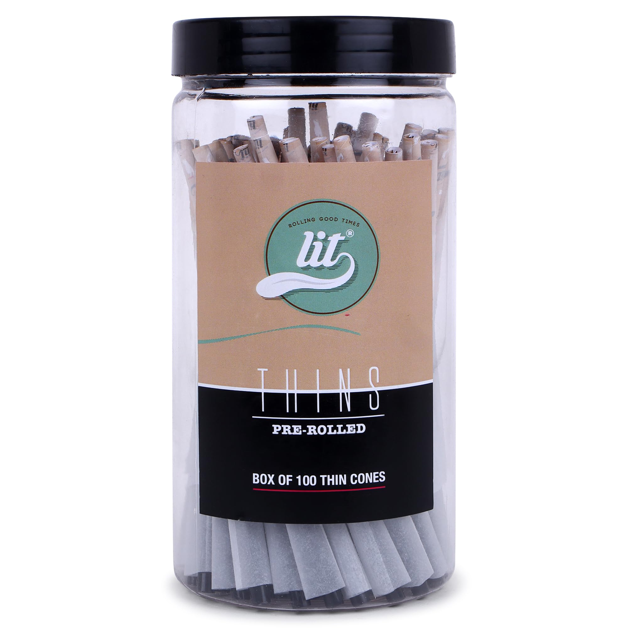 LIT Thins Organic white Pre-rolled Cones (109mm) King Size (Jar of 100 Cones)