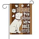Dyrenson Home is Where My Dogs are Decorative Garden Flag, Pet Paw Print Yard Outside Home Decorations Dog Lover Gifts, Farmhouse Rustic Burlap Outdoor Small Decor Double Sided 12 x 18