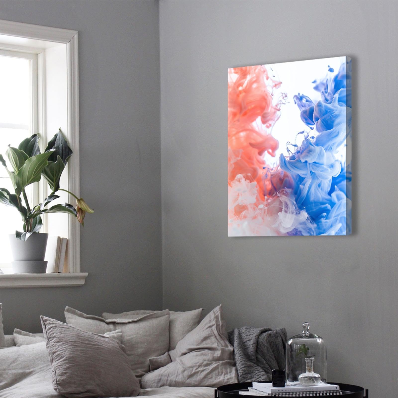 TOANGWALL Nowoczesny styl wydruk na płótnie, żywe plamy farby akwarelowej, rozpryski pędzla, krople, plakat, obraz, sztuka ścienna do kawiarni, dekoracja 70 x 85 cm, rama wewnętrzna