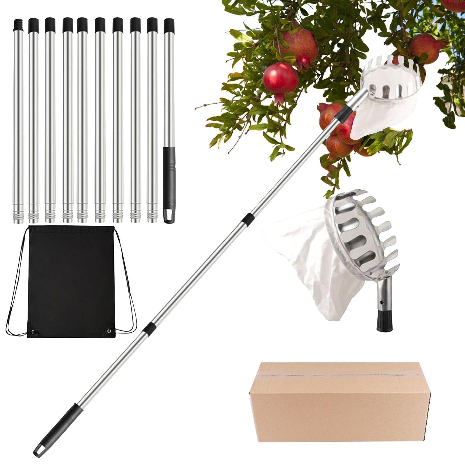 Cueilleuse à fruits avec barre d'extension – Durable avec panier en tissu pour collecter pommes, poires et plus encore