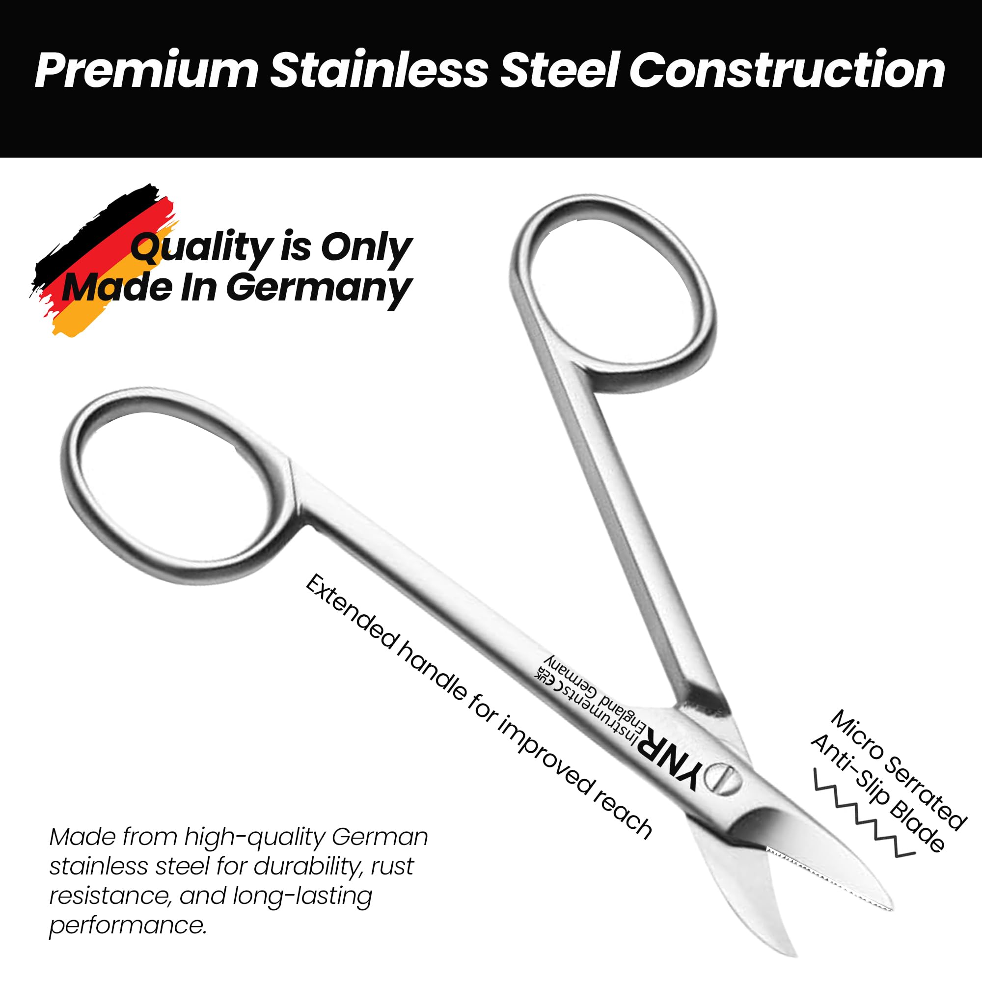 YNR German Stainless Steel Nail Scissors Cutting & Trimming Toenail Scissor Anti-Slip Serrated Blade for Men & Women Manicure & Pedicure Shares for Thick Nails & Cuticle with Pouch - Image 3