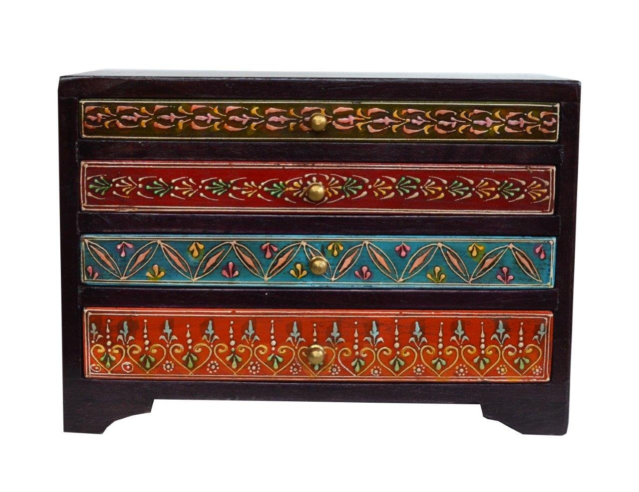 Indian wooden hand made hand painted 4 drawer box Size:- (Inche) 8x5x11