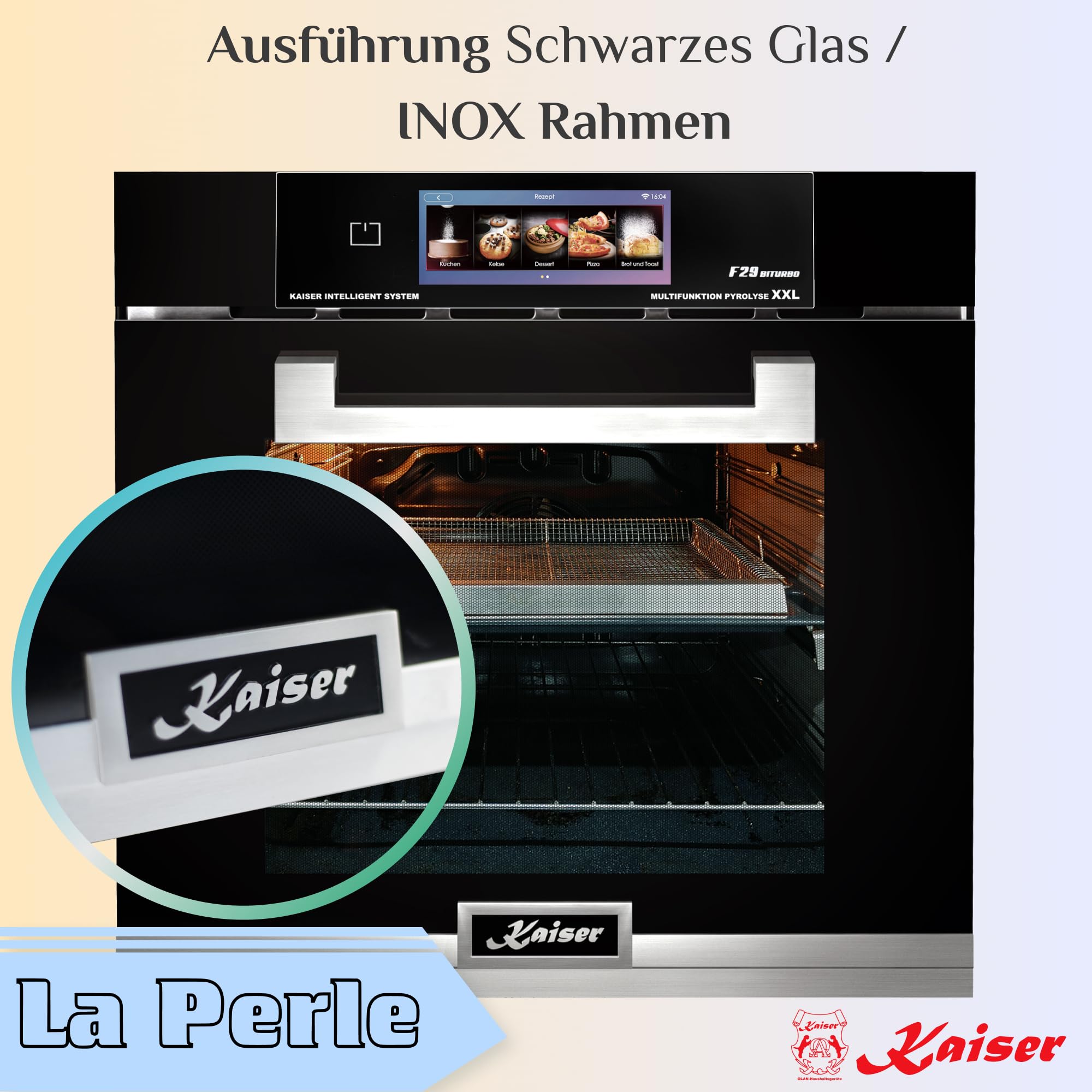Kaiser Zestaw piekarnika 60 cm EH 6344 N + KCT 6140 FI + AT 6410 • kuchenka do zabudowy Autark czarne szkło • piroliza piekarnik 86L Air Fryer TFT • płyta indukcyjna FREE ZONE • okap kuchenny 1250 m³