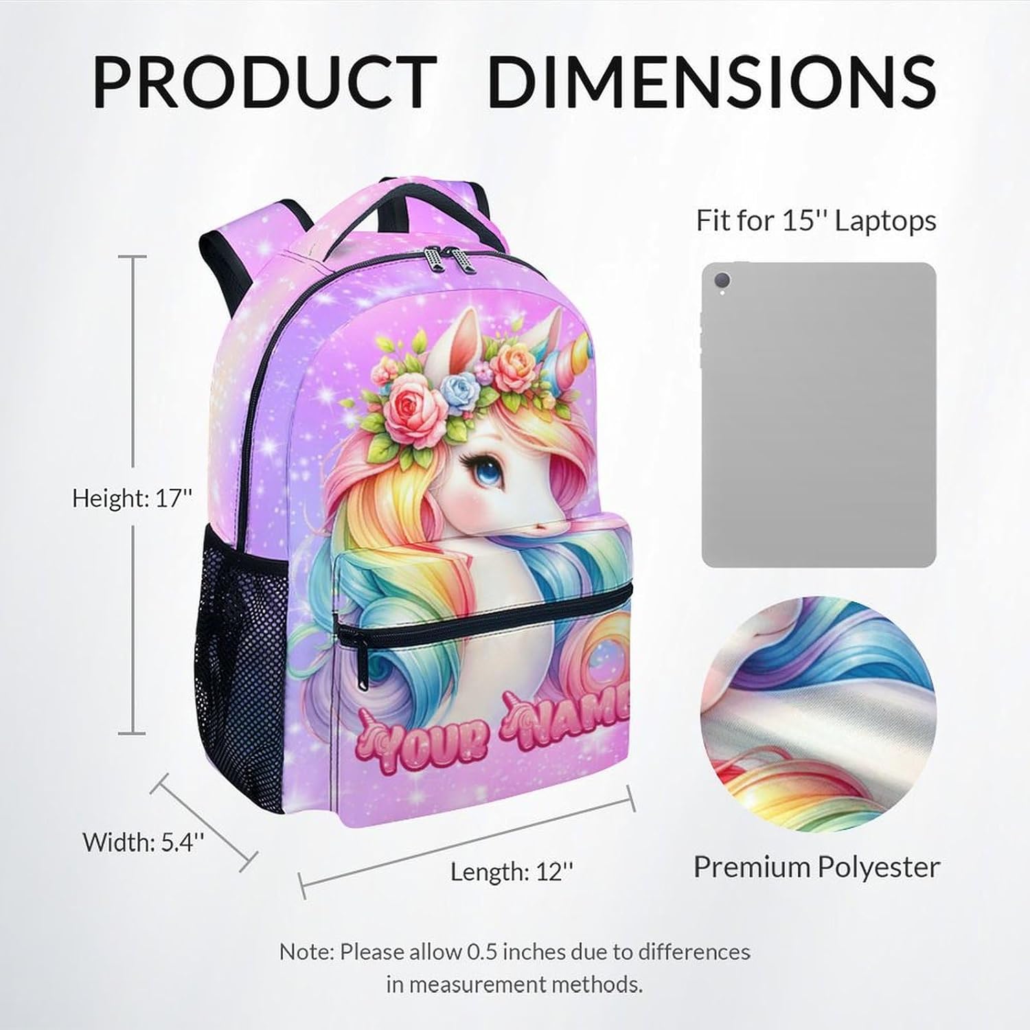 Bookbag for Girls - Personalized Unicorn Backpacks with Name for Kids - Custom Toddler Bookbag Gifts for Daughter - School Bag for Kindergarten/Preschool/Elementary(17 Inch)