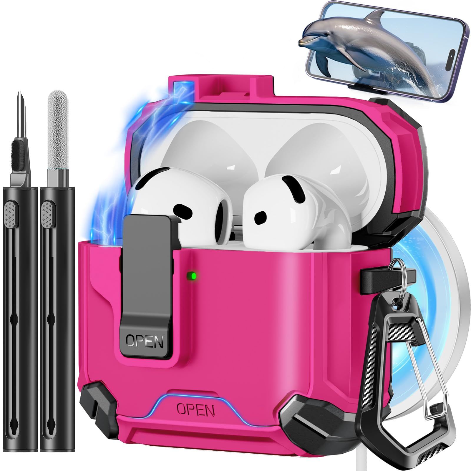Pohgelan Compatible with AirPods 4 Case (Rose red)
