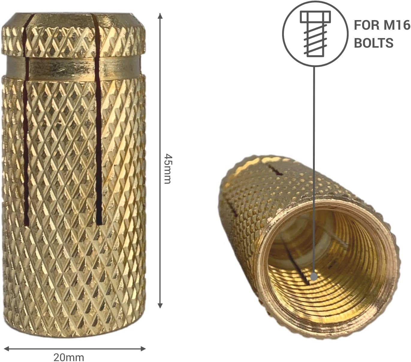 (Pack of 10) Brass Drop in Anchors 5/8" x 1-3/4" (M16 x 45 mm), Bolt Sleeve, Expansion Wall Dowels, Masonry Concrete Anchor