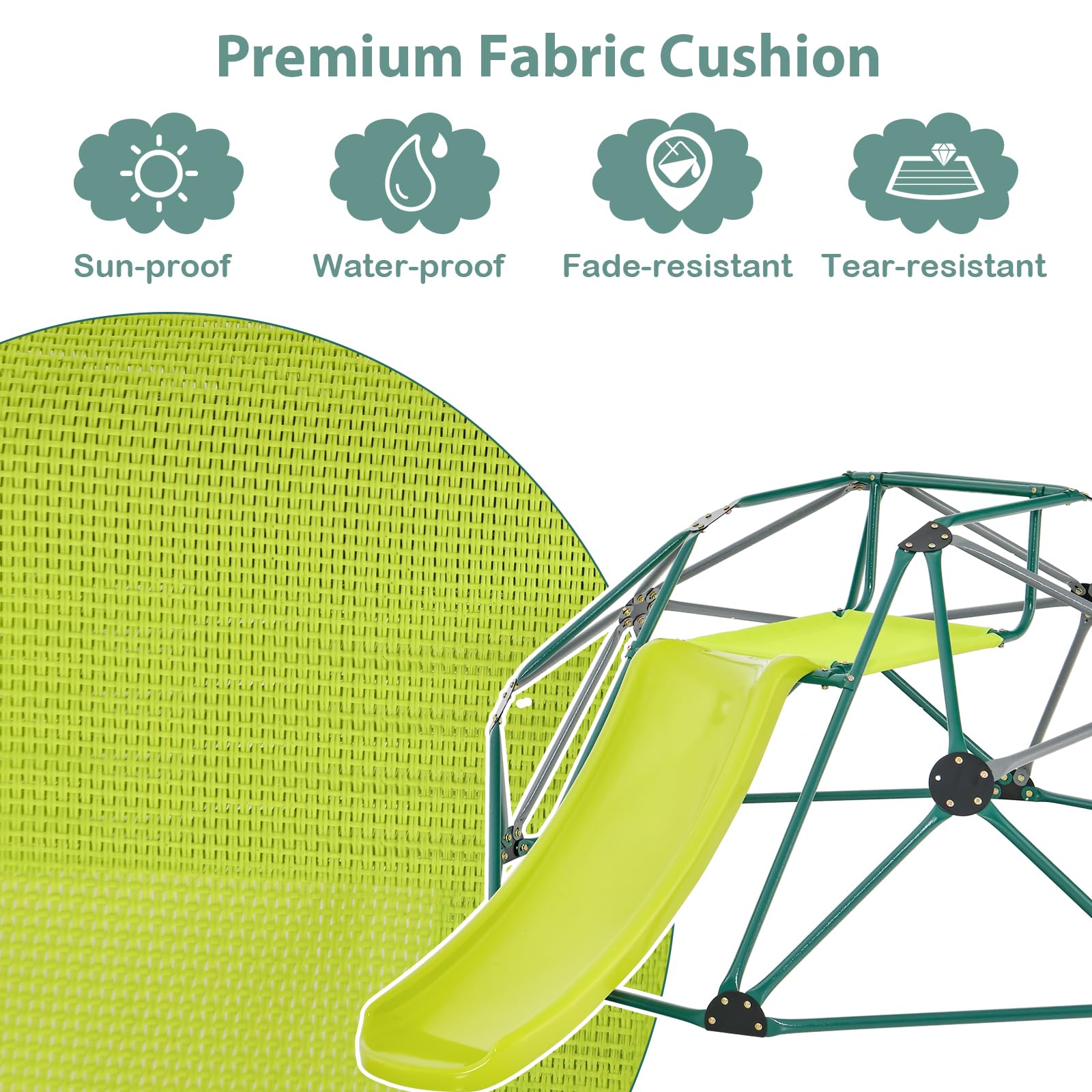 HOMASIS Struttura da Arrampicata per Bambini da Giardino a Cupola, Parco Giochi Esterno con Scivolo e Sedile, Scala da Arrampicata per Bambini dai 3+ Anni, Portata fino a 280 kg (Grigio + Verde)