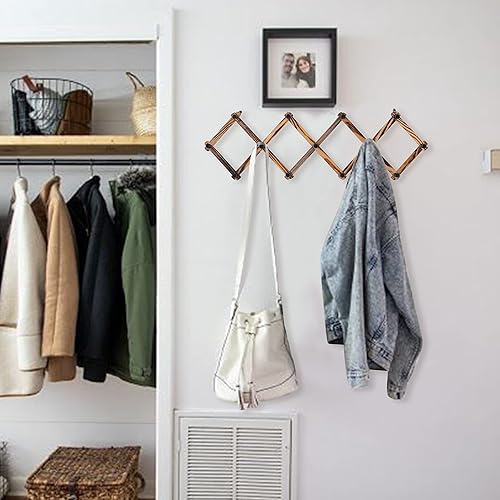 Miniatura 3 de WGFKVAS Paquete de 2 colgadores de pared de acordeón, perchero de madera expandible para montar en la pared, perchero para colgar sombreros, gorras,