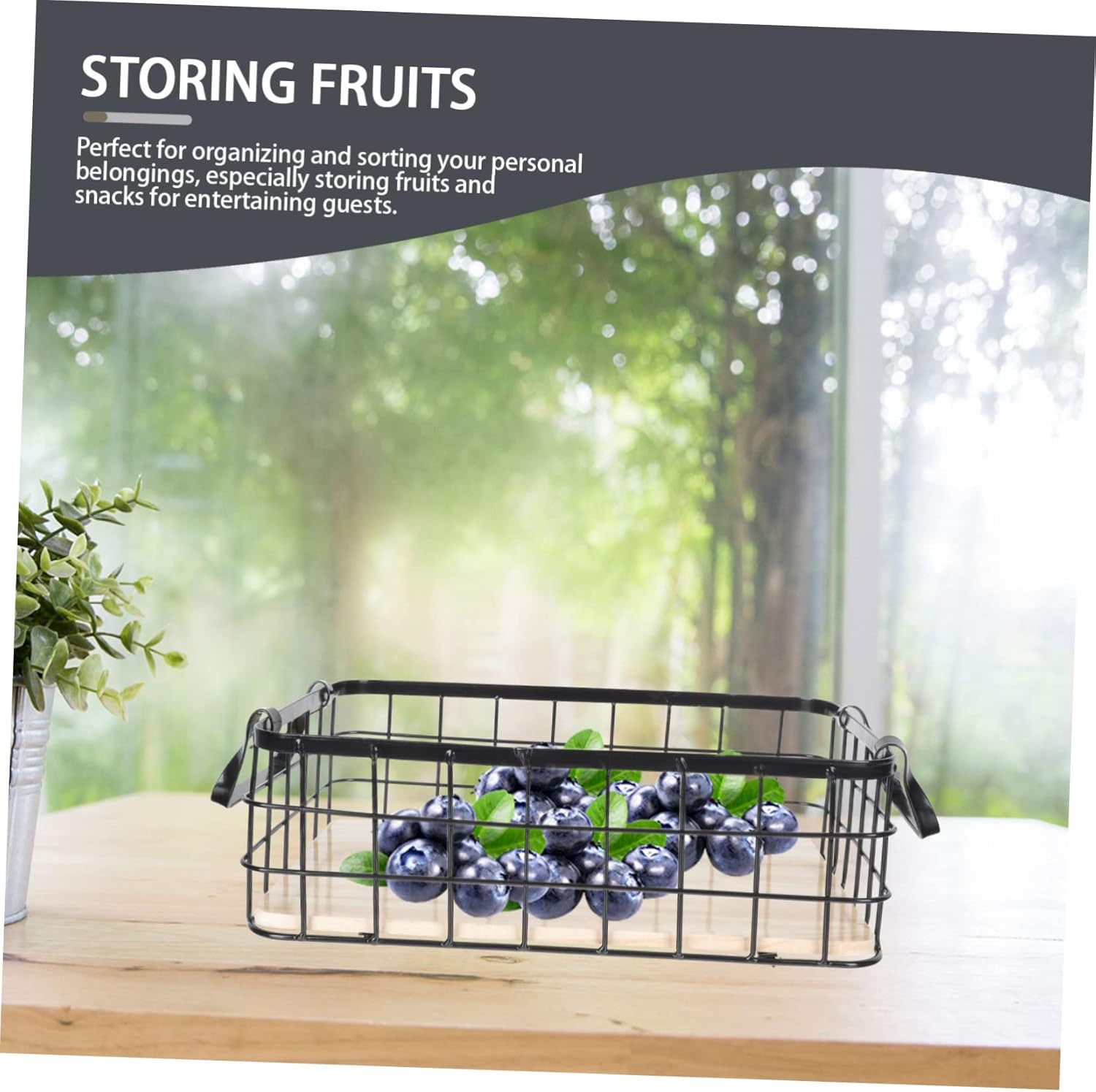 Black Iron Household Storage Basket with Handle Small Rectangular Organizer for Kitchen Pantry and Home Lightweight Decorative Wire Container for Sundries