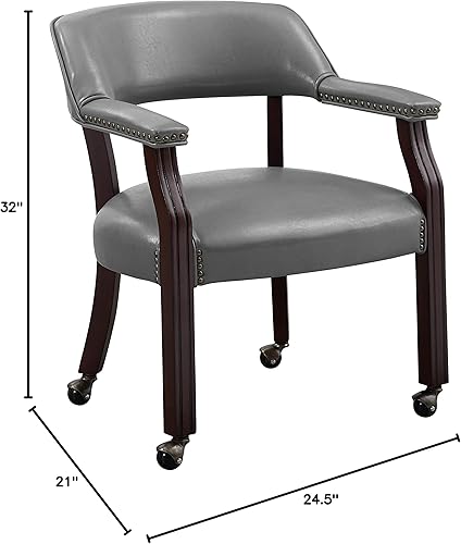 Miniatura 2 de Steve Silver Co Vinilo tapizado gris capitán de doble propósito con ribete de cabeza de clavo, acabado cereza, silla de movilidad con ruedas para