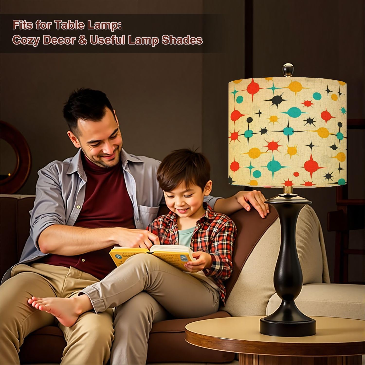 Lampshades Lamp Shades Set of 2 Mid century fifties modern atomic retro colors seamless Light Shade for Table Lamps Floor Lamps Drum Lamp Shades Lampshade Replacement