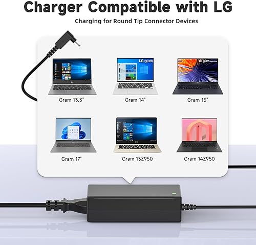 Miniatura 3 de Cargador para portátil de 65 W compatible con LG Gram de 13.3 pulgadas, 14 pulgadas, 15 pulgadas, 17 pulgadas, Series 13Z950 13Z970 13Z975 13Z980