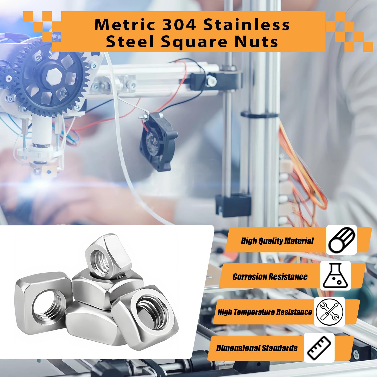 Stainless Steel Square Nuts - 50 Pack M6 -4