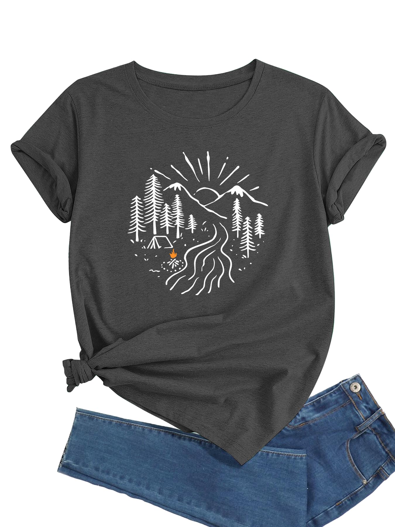 J&DHUASHA Women's T-Shirt Short Sleeve Crewneck Graphic Tees Printed Casual Summer Tops