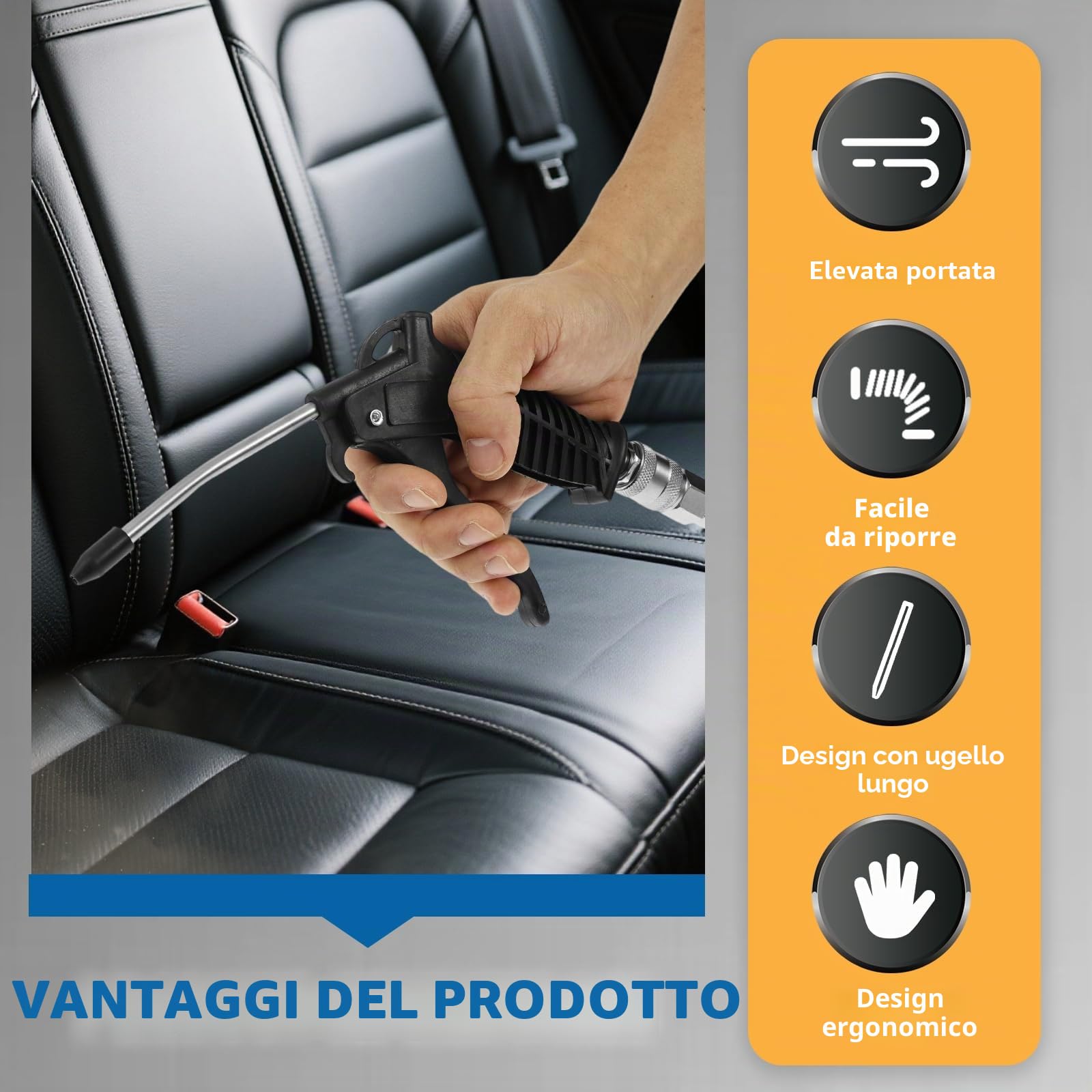 Pistola ad aria compressa con tubo a spirale da 5 m, pistola ad aria compressa con raccordo rapido a T, pistola ad aria per camion, auto, barca