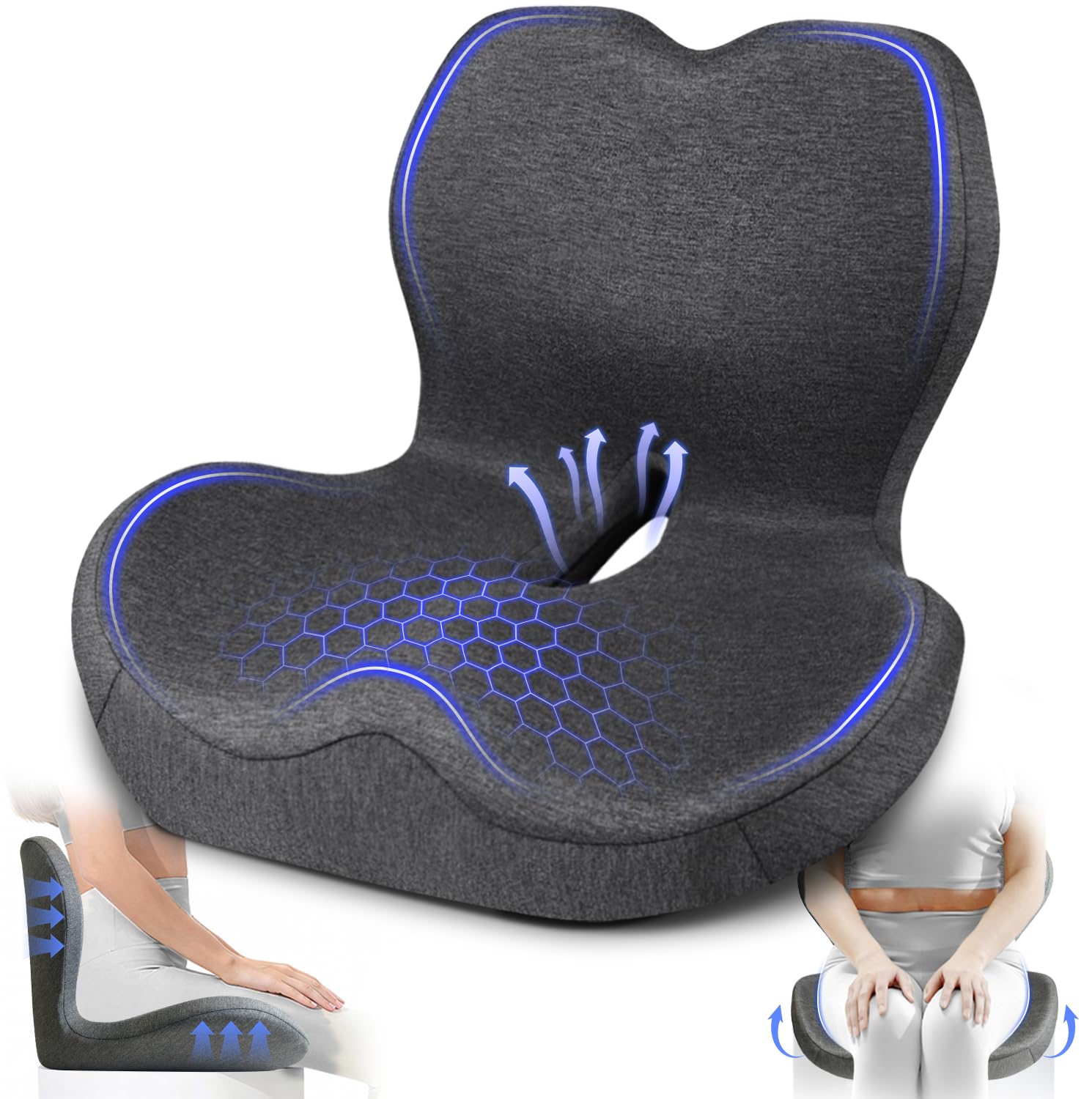 Photo 1 of JIPORIER Seat Cushion with Back Support,Lumbar Support Pillow for Office Chair,X Large Memory Foam Chair Cushions for Sciatica Tailbone Pain Relief Coccyx Pad for Wheelchair, Car, Home, Office, Desk