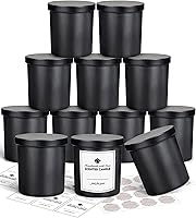 SUPMIND 12-Pack Matte Black 10oz Glass Candle Jars with Lids & Labels - Heat-Resistant DIY Candle Making Kit