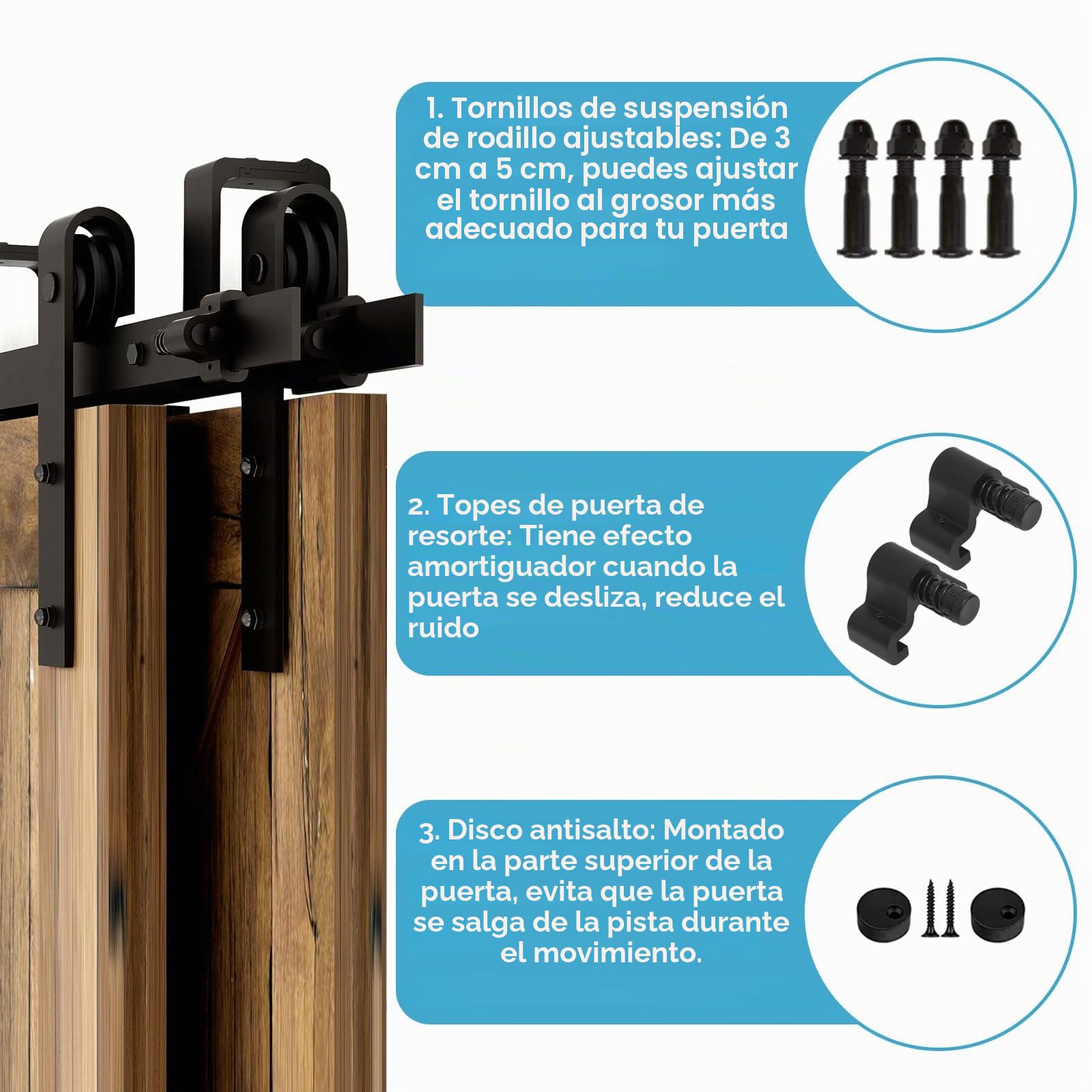 CCJH 304cm(10FT) Kit de guía para puerta corredera Bypass Ferretería Polea de Rail suspendida sistema de puerta interiores en madera granero armario cuarto de, negro