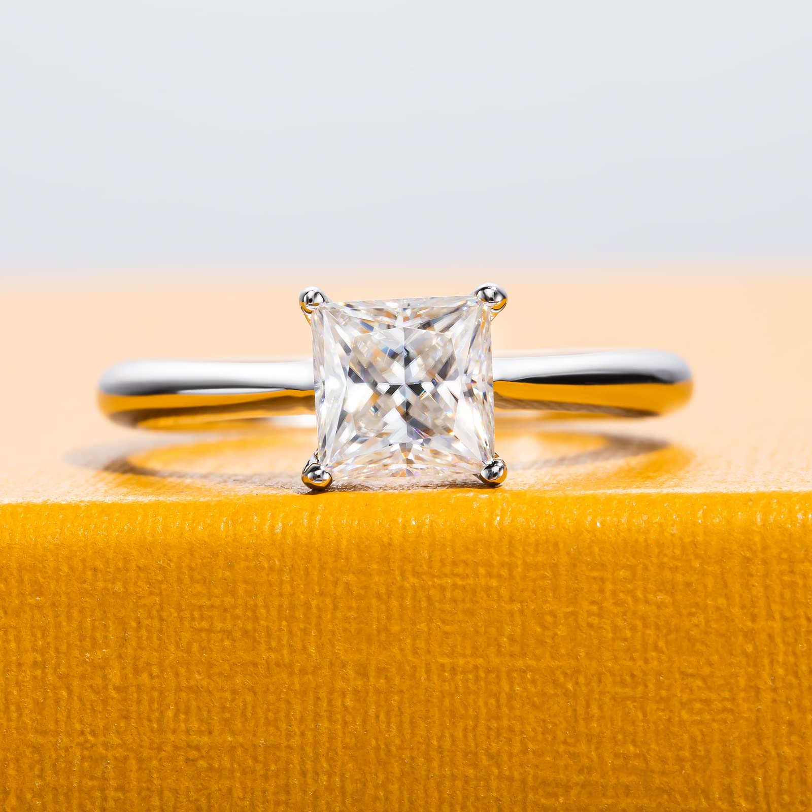 Anillos de compromiso de moissanita de corte princesa 1.2/2.524cttw Color D VVS1 Clarity Moissanite Diamond 925 Plata de ley Solitario Promesa Anillos de boda para mujeres con certificado, 2