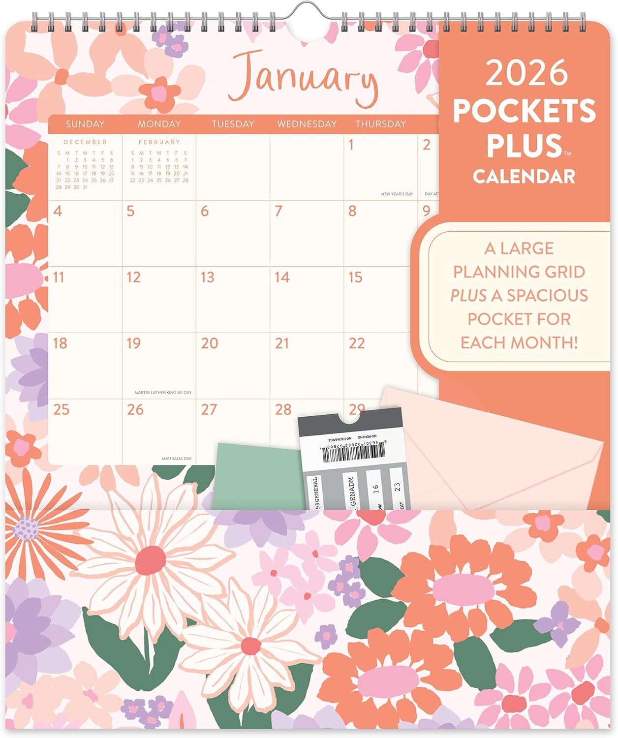 Orange Circle Studio Pockets Plus 2026 Wall Calendar, Secret Garden, Large Monthly Planner, Hanging Organizer, Aesthetic for Home Office, Classroom, School, Family Calendar, Easy Planning & Organizing