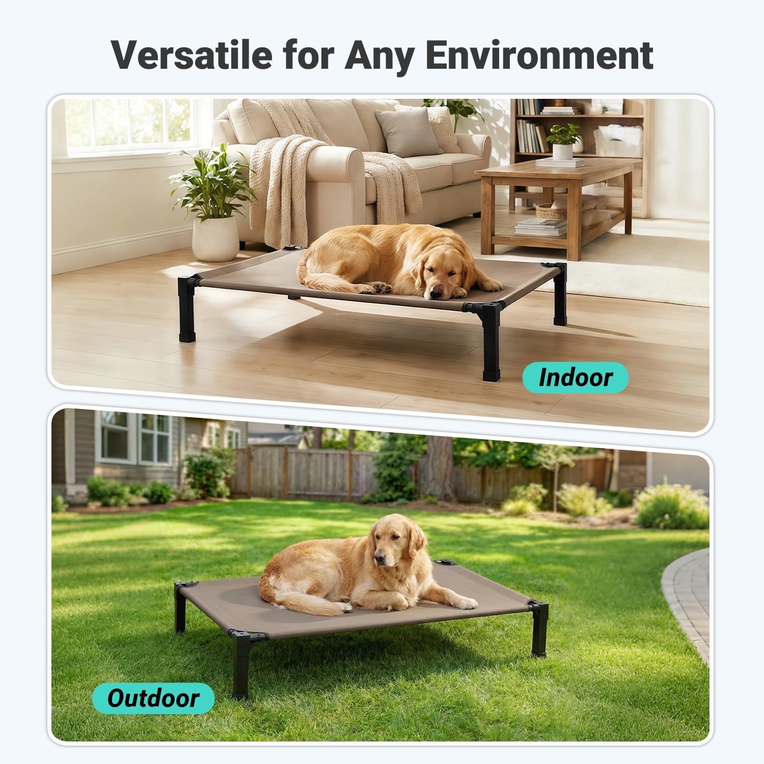 Niubya Elevated Outdoor Dog Bed, Cooling Elevated Pet Cot, Steel-Framed and Non-Slip Feet, Raised Dog Bed with Waterproof, Washable, Breathable Teslin Mesh, 35in - image 7