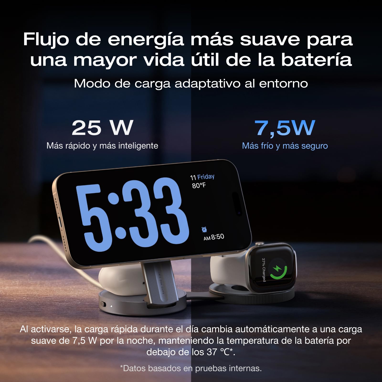 EcoFlow Qi2.2 Magnético Estación de Carga de 25W con Soporte Plegable, estación de Carga inalámbrica para iPhone 17/16/15/14 Series, Apple Watch y AirPods, Negro