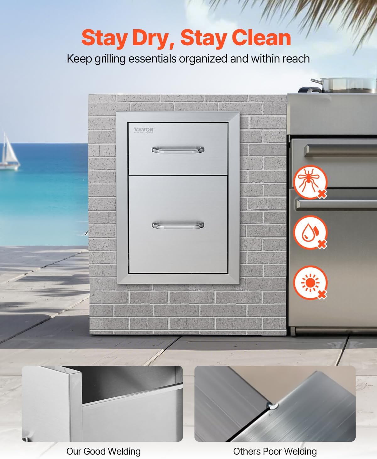 VEVOR Outdoor Kitchen Drawers 13"W x 20.5"H x 21"D Stainless Steel image 4