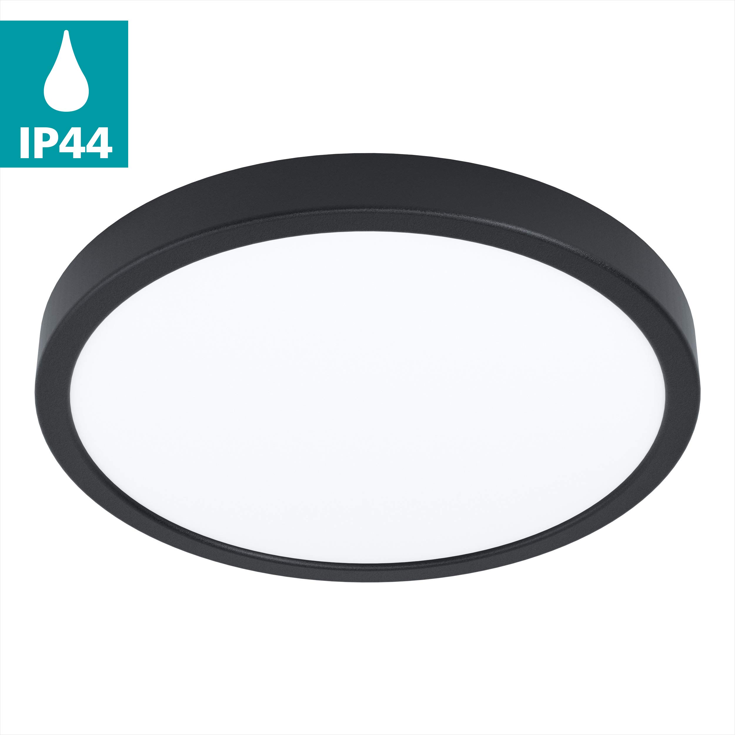 Eglo Plafonnier LED Fueva 5, Ø 28,5 cm, luminaire en saillie arrondi en | métal noir avec surface éclairée en plastique, lampe de plafond pour salle de bains, blanc neutre, IP44