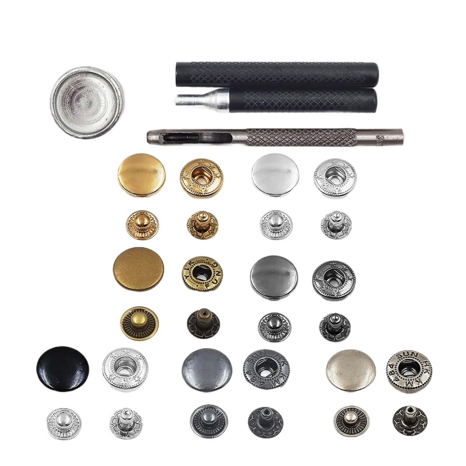 50-teiliges Druckknopf-Set, Metall-Druckknöpfe, Druckknöpfe, optionale Installationswerkzeuge for Kleidung, Kleidersäcke, Schuhe, Lederhandwerk(70pcs Mix Set B,12.5mm(633))