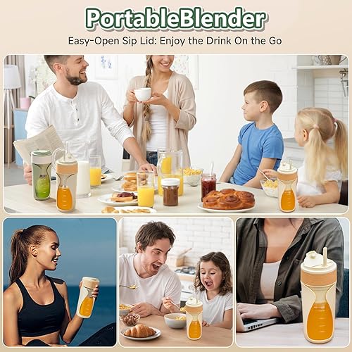 Miniatura 7 de Batidora portátil - Mezclador multifunción de 15.2 fl oz con trituración de hielo, fuerte potencia de corte con 6 cuchillas, libre de BPA,