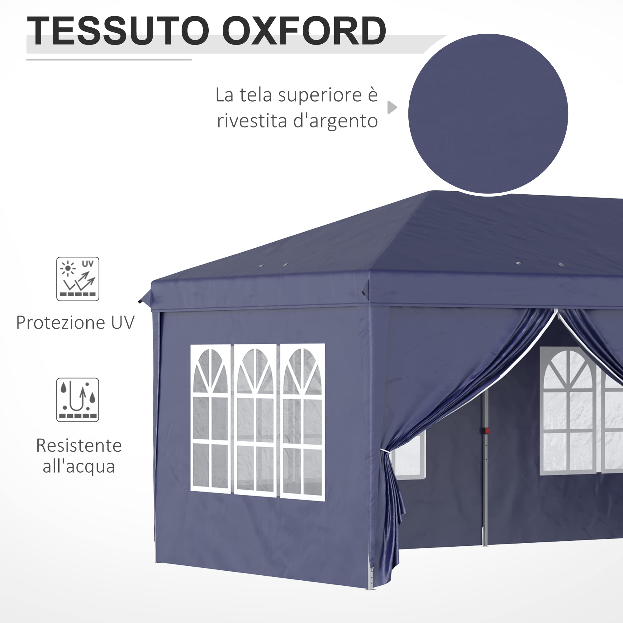Outsunny Gazebo Pieghevole 6x3 m Pop Up con Finestre e Pannelli Laterali, 2 Porte, Borsa da Trasporto, per Esterno, Blu