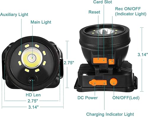 Miniatura 3 de Cámara de cuerpo de faros delanteros incorporada de 32 GB con audio, cámara de manos libres 1080P portátil montado en el cuerpo, recargable IPX4