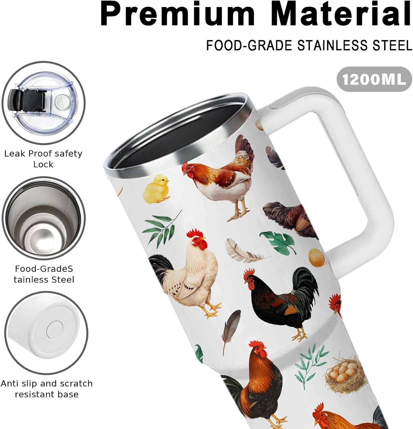 Chicken Gifts for Women, Chicken Gifts for Chickens Lovers, Birthday Christmas Chickens Themed Gift for Lady Girl, Insulated Stainless Steel Tumbler with Straw 40oz, BPA-Free - Image 7