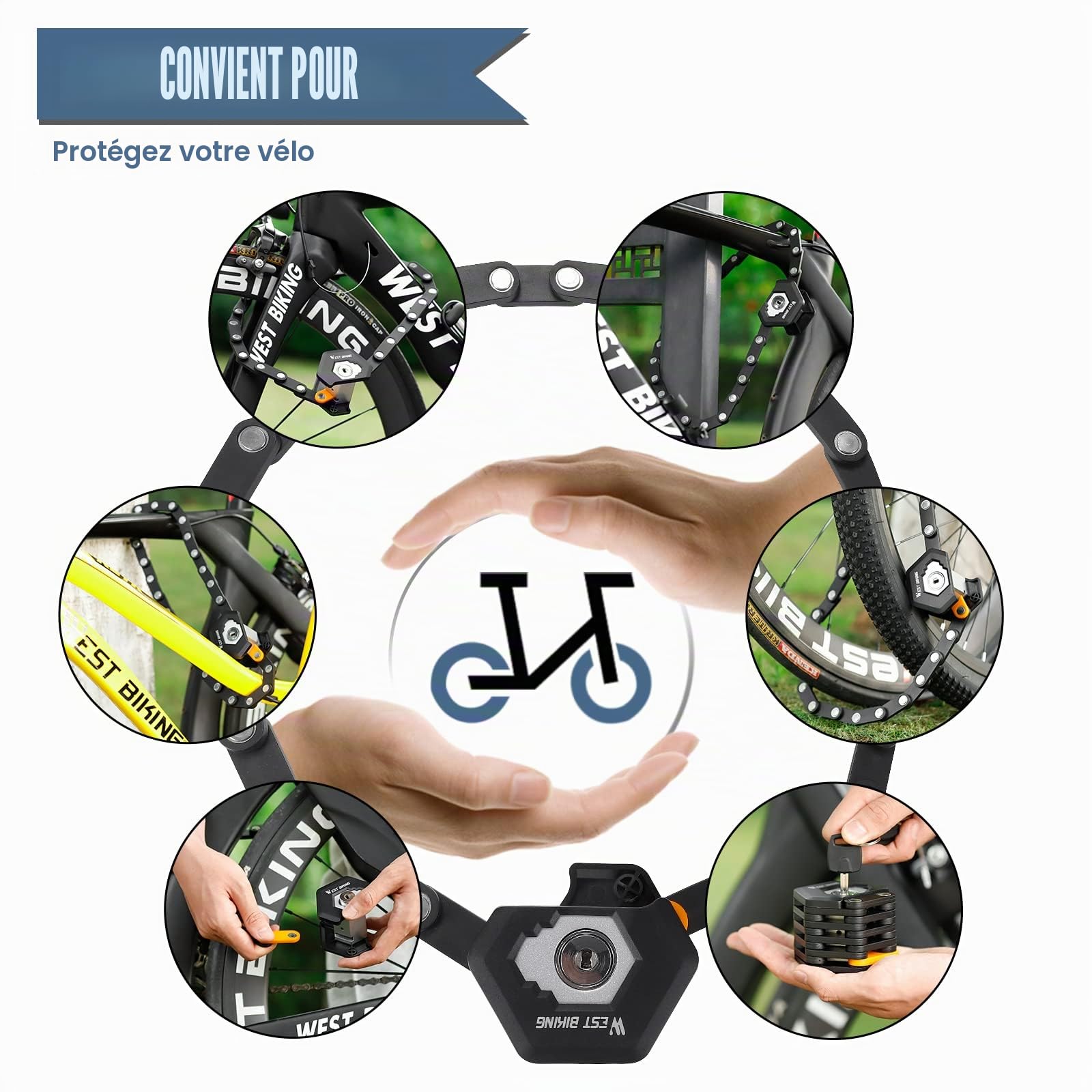 West Biking Antivol pliable pour vélo – Antivol pour vélo avec 3 clés, léger et pliable avec support de montage, antivol en alliage d'acier