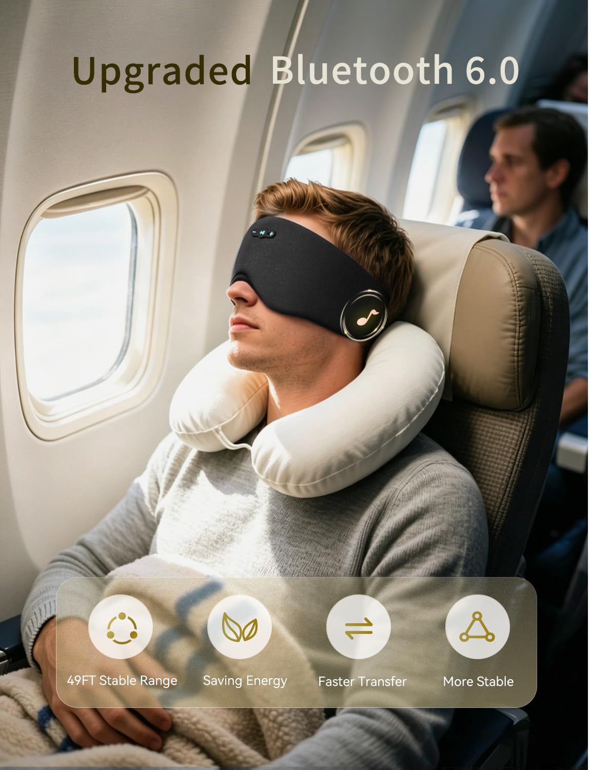 Mascherina per dormire con cuffie Bluetooth 6.0, 20 ore di autonomia, per dormire, per chi dorme sul fianco, regolabile, oscurante, per viaggi, meditazione, riduzione del rumore, regalo per donne e
