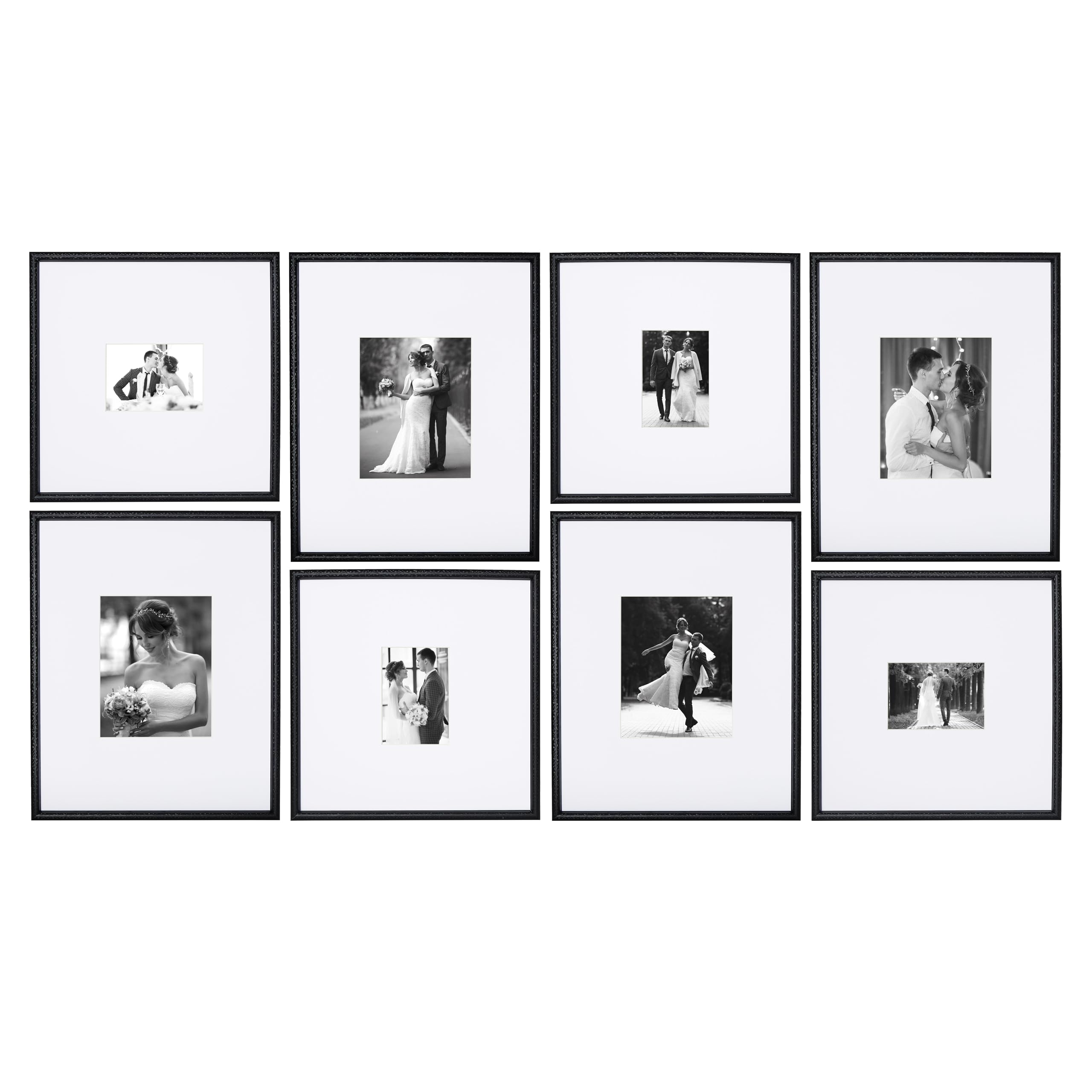 Camden Reed Arcadia 8 Piece Oversized Gallery Wall Frame, 16x20 and 16x16 Inch Matted Frames for Featuring 8x10 and 5x7 Inch Photographs or Art Prints, Black