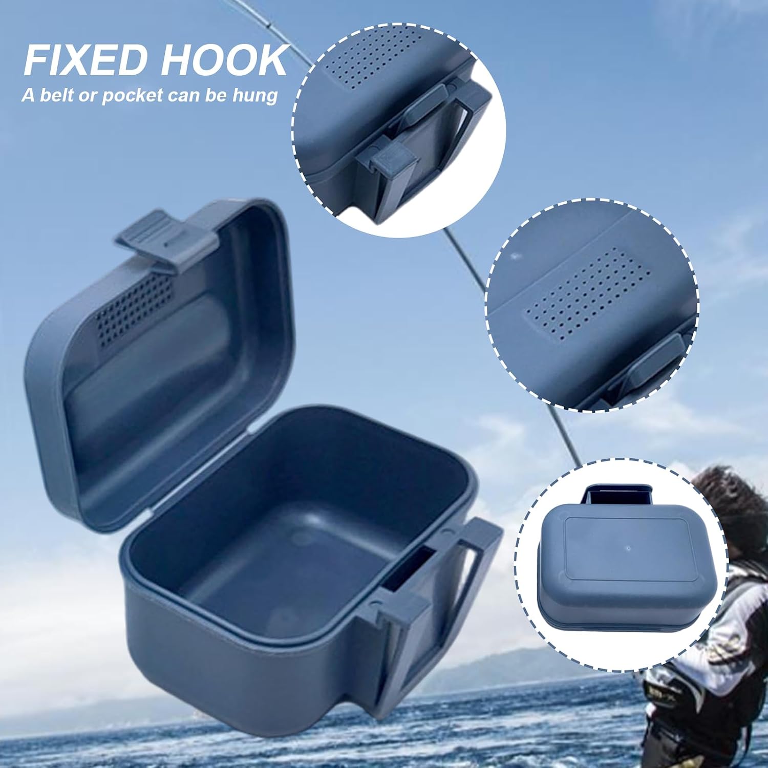 Worm Box, Plastic Fishing Live Bait Box, Breathable Holes Bait Bucket with Leakproof Lid, Clip on Worm Container for Belt, Tackle Boxes image 3