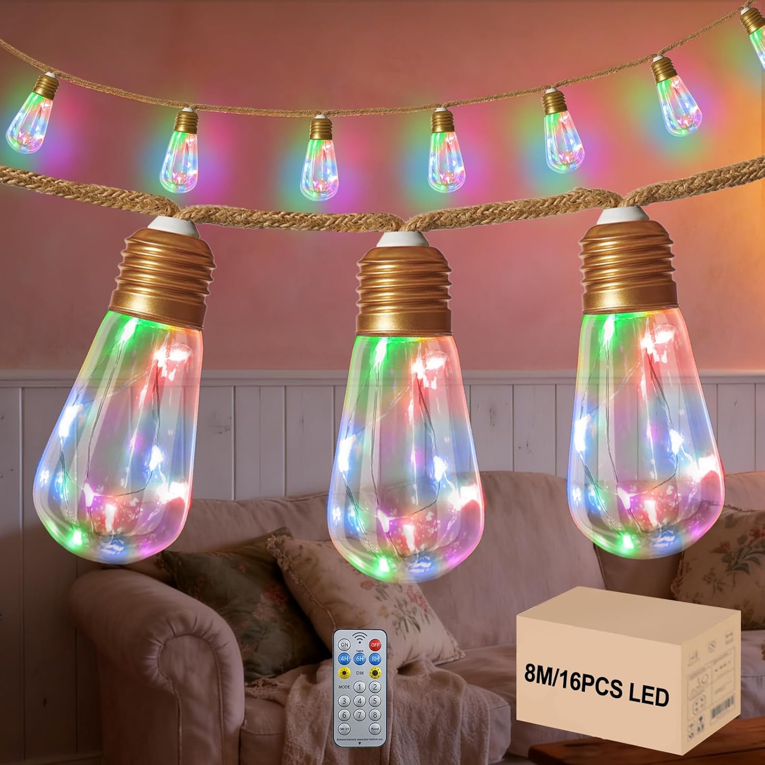 GLOBELIT Outdoor String Lights 18ft/8M Colourful, G40 Garden Festoon Lights Mains Powered with 16Pcs Shatterproof LED Bulbs,Festoon Lights Outdoor for Pergola,Patio,Gazebo,Bistro (18FT(Colourful))
