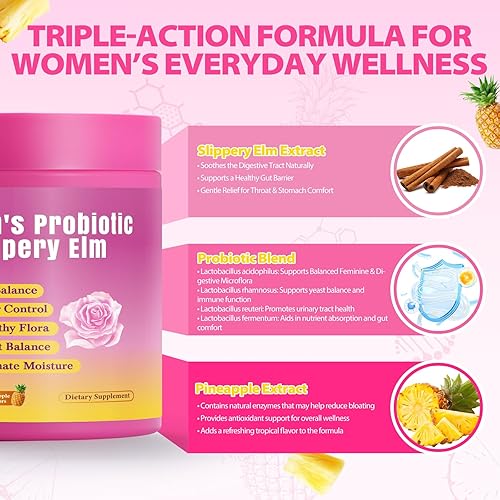 Miniatura 4 de Juicy - Gomitas probióticas para mujer, apoya el pH natural y el equilibrio digestivo, prebióticos para el bienestar intestinal e inmunológico, olmo