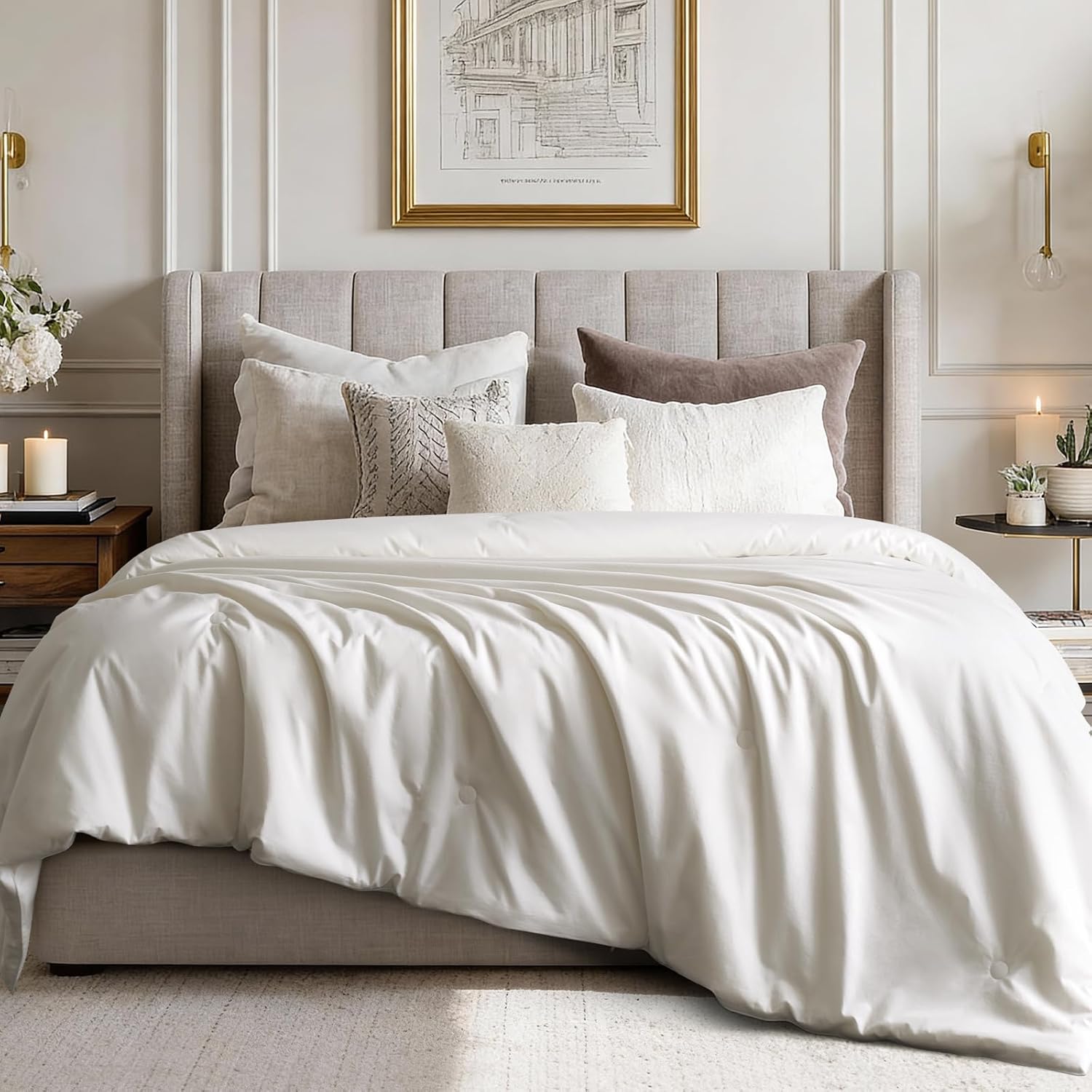 COHOME King 100% Mulberry Silk/Comforter/Quilt/Duvet Insert - 300gsm Filling Warm Comforter, 100% Cotton Cover, Breathable, Skin-Friendly, 8 Corner Ties, White （Extra Warm 90"x106"