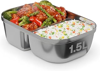 FORABEST Heated Lunch Box Replacement Tray, Inner Container, 2 Compartment | 1.5L Stainless Steel Inner Container for Electric Lunch Box, Microwave & Dishwasher Safe, Compatible with FORABEST YY-3166