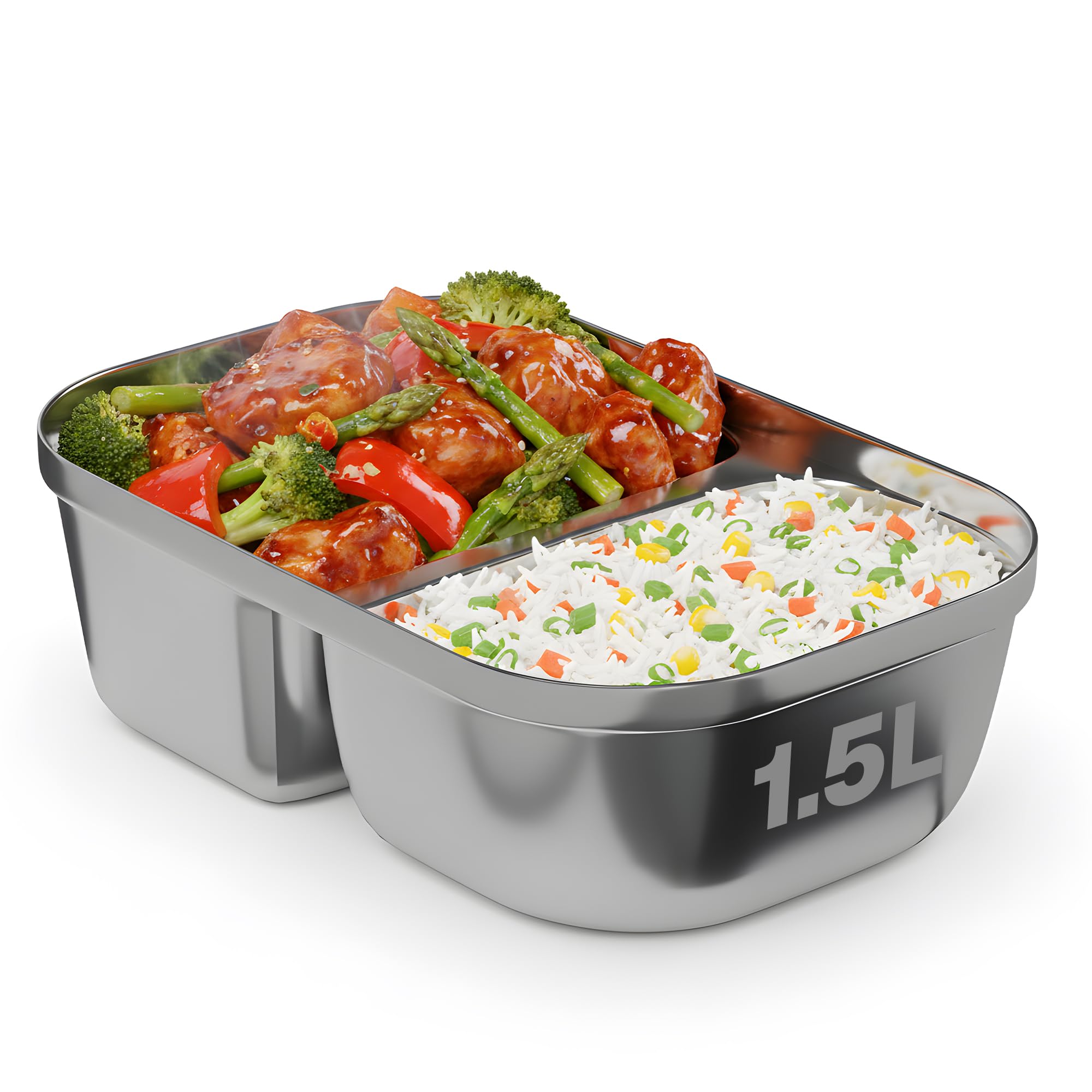 FORABEST 1.5L Upgraded Stainless Steel 2 Compartment Replacement Tray, for Heated Electric Lunch Box (YY-3166), Dishwasher Safe, Office, Travel, Outdoor & Car Use