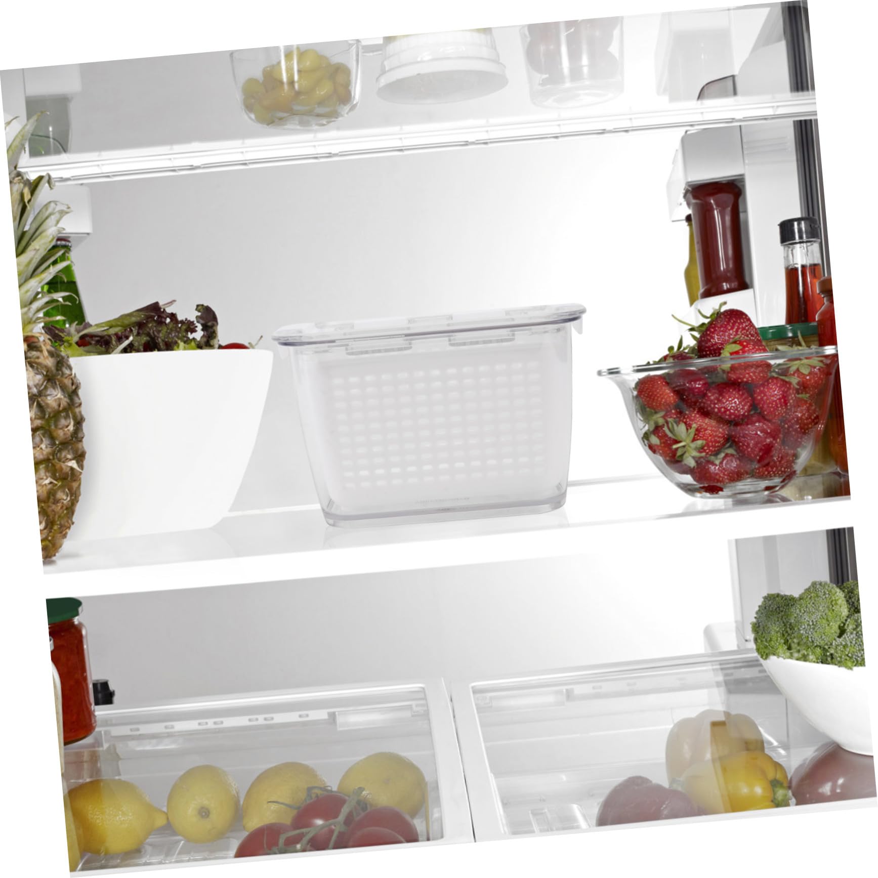 iplusmile 3 piezas Conjunto Cajas Herméticas para Frigorífico Diseño con Drenaje para Frutas y Verduras Organizador Fácil de Limpiar para Cocina Almacenamiento Sellado para Alimentos Color