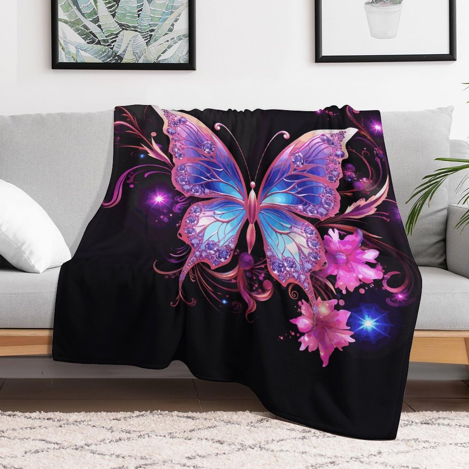 Couverture polaire douce flanelle à motif floral violet 127 x 152,4 cm ultra confortable