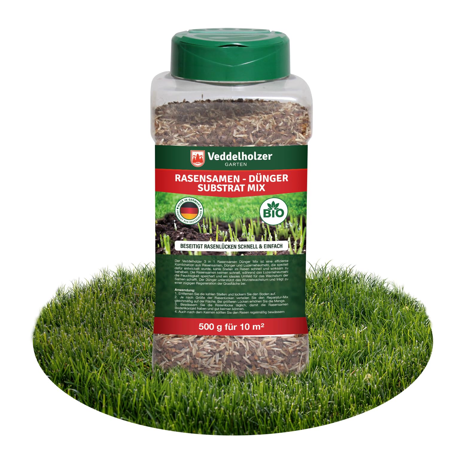 Veddelholzer 3 in 1 Rasensamen NPK Dnger Substrat Mix 500 g Rasen  Reparatur Mix zur Nachsaat schnellkeimend fr einen dichten  strapazierfhigen ...