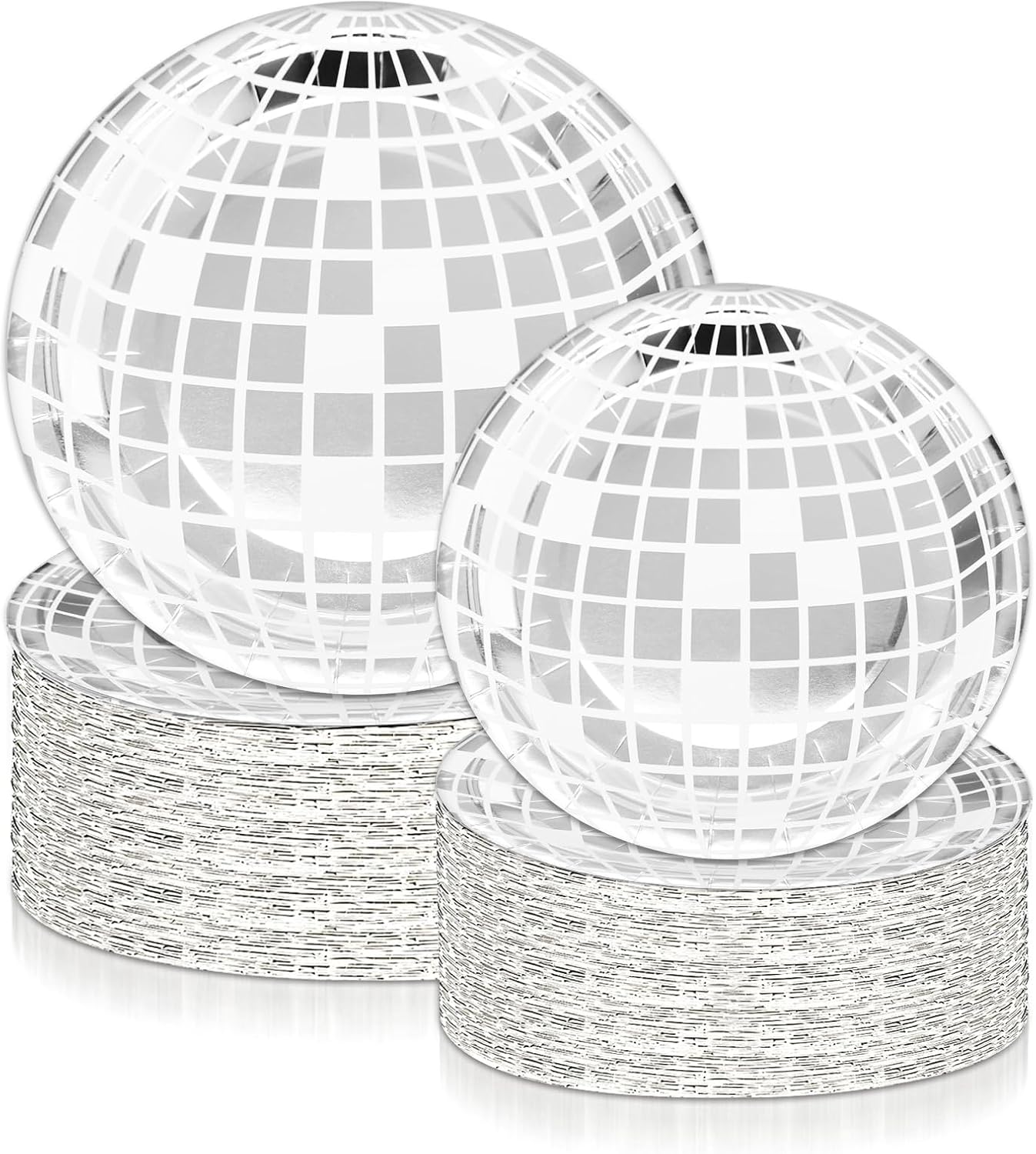 120 Pcs Disco Paper Plates - Silver Foil Disposable Plates for 80s 90s Disco Ball Party, Picnic, Travel, Birthday - 7",9